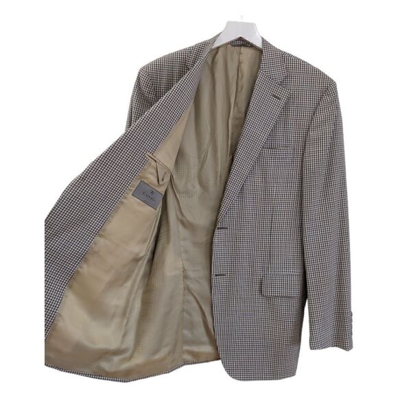 LIKE NEW CANALI Italy Men's 100% Wool Plaid Check Brown Two Button Blazer Sz 52L - Picture 6 of 13